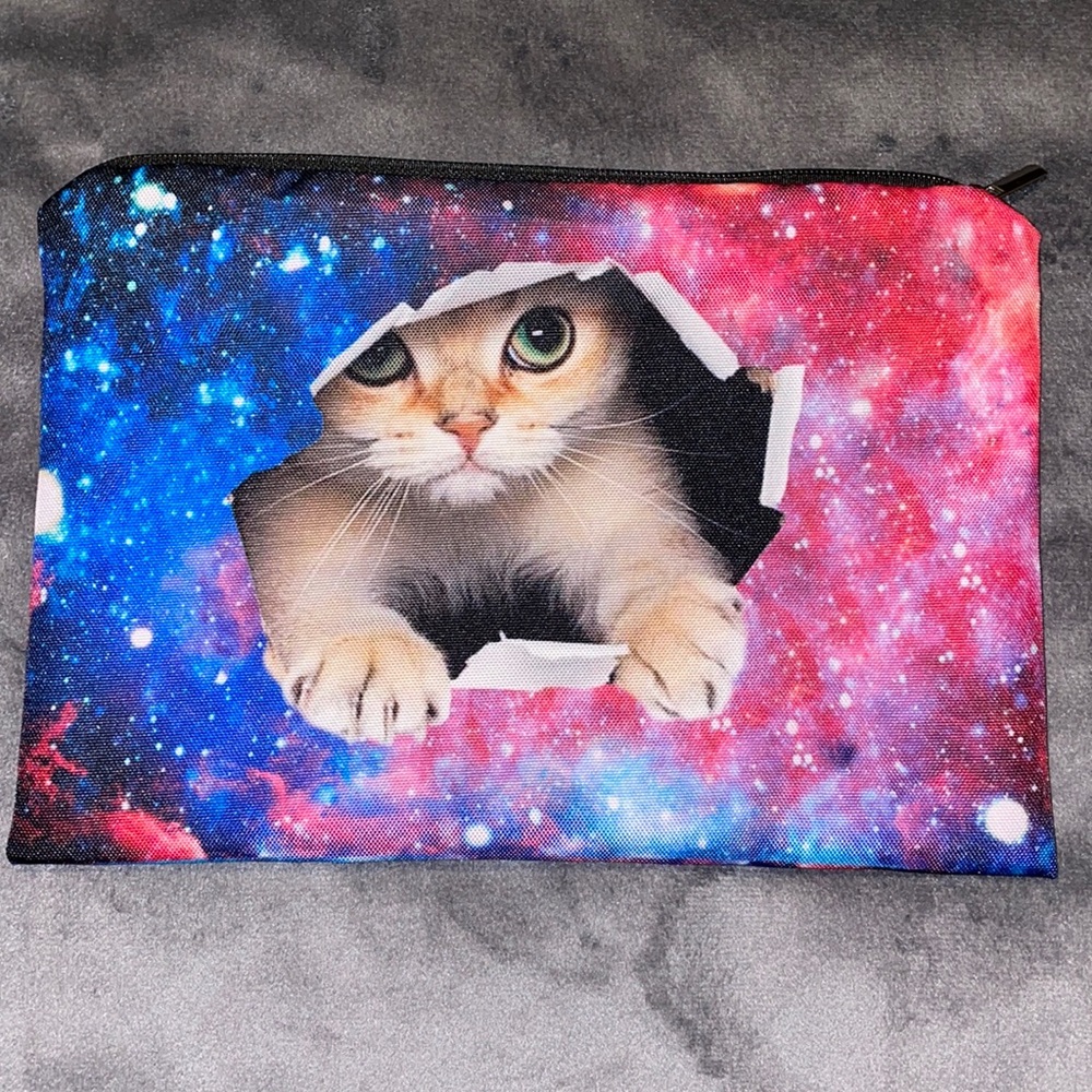 Cat Busting Out of Galaxy So Cute! Canvas Makeup (Pencil/Pen) Bag